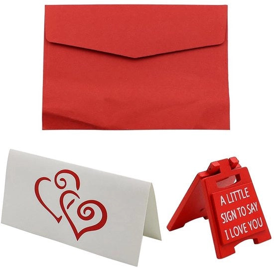Decorazione Mini Tavolo - Decorazione in Legno - Regalo di San Valentino - Regalo di Matrimonio - Decorazione per Libreria - Progetto in Rosso - 18.6 x 11.4 cm - Decorazione per la Casa