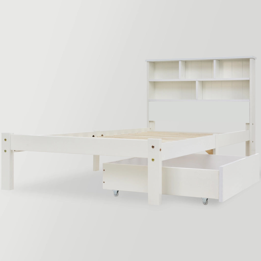 DESMIU Letto con Cassetti Letto Singolo 1 Posto con Contenitore e Testiera Libreria 90 × 200 cm, Senza Materasso