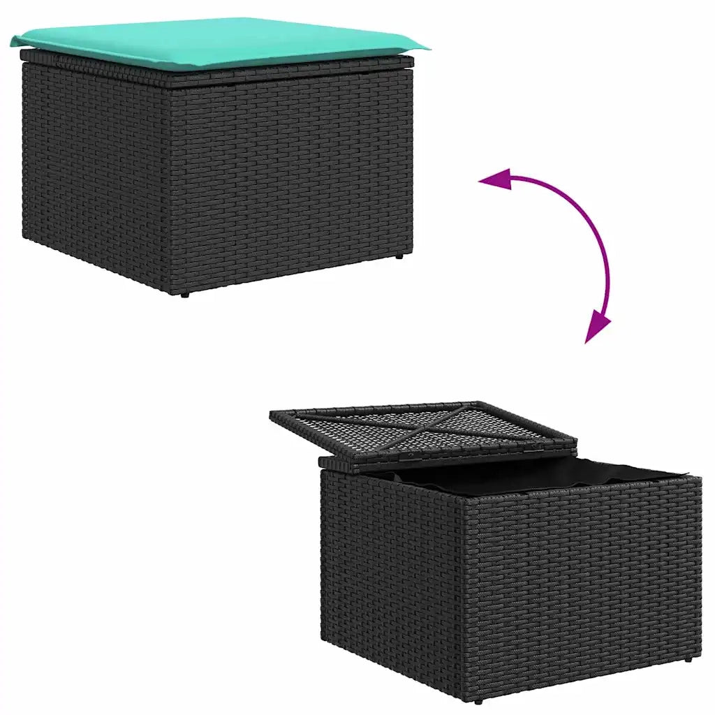Set Divano da Giardino con cuscino 9 pcs Nero polyrattan