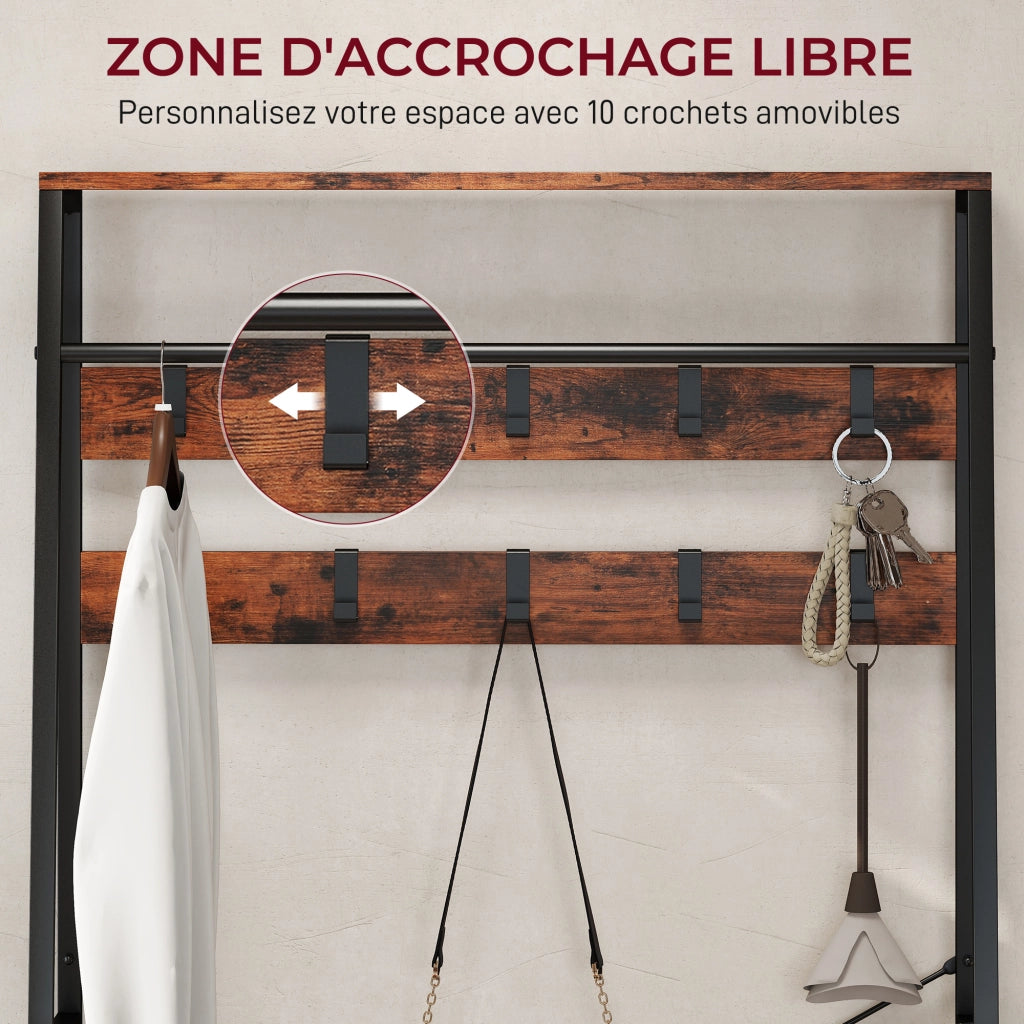 Mobile ingresso 6 in 1 appendiabiti con ganci ripiani cassetti ¨C Xylo ¨C legno marrone rustico 80x30x180