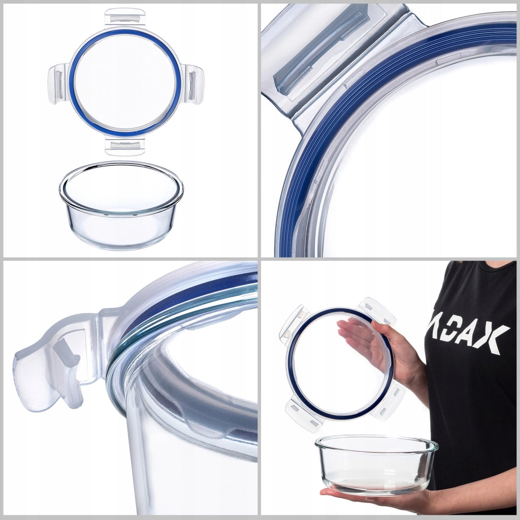 Contenitore per alimenti in vetro KADAX da 1300 ml con coperchio, ideale per il pranzo.