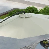 Ombrellone a Braccio a 8 Stecche con Base a Croce, in Alluminio, Metallo e Poliestere, Ø3x2.6 m, Crema