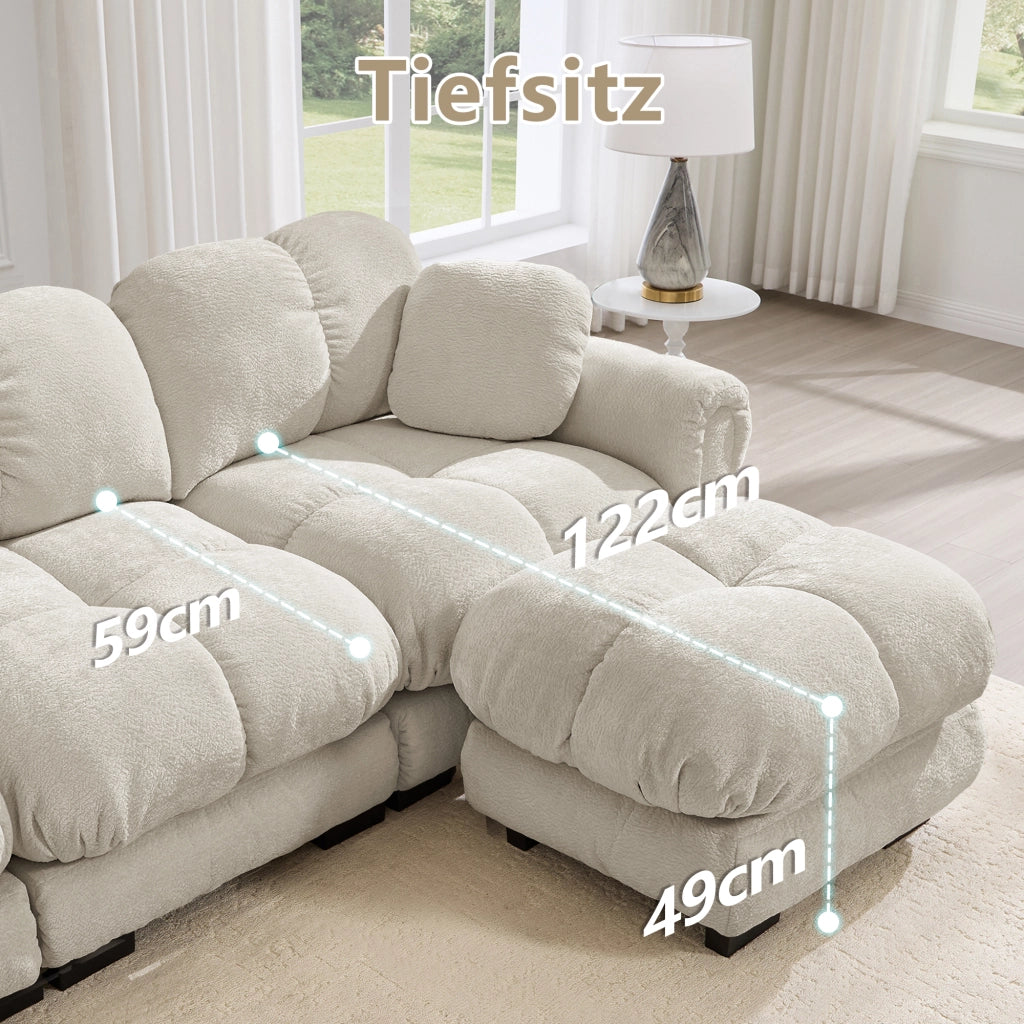 Divano Modulare 3 Posti con Cuscini Decorativi, Schienale Ergonomico, Ciniglia, Grigio Chiaro
