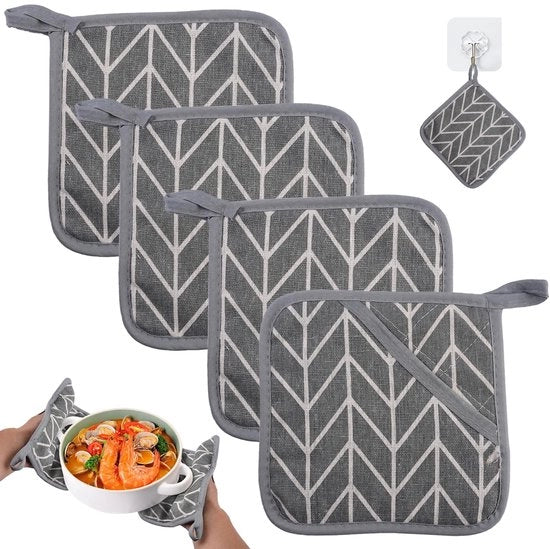 Pannini per Panni 4 Pezzi - Pannini Quadrati Grandi - Cotone - Resistente alla Corrosione - Termico - Resistente al Calore - Manopole da Cucina