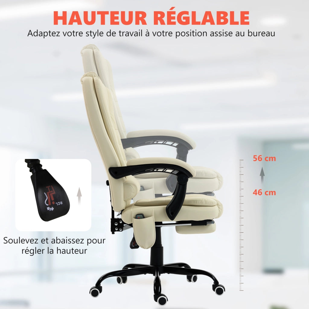 Poltrona massaggiante da ufficio ¨C zephmum ¨C regolabile in altezza, schienale reclinabile, telecomando, beige