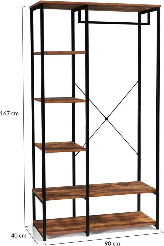 Scaffali per guardaroba L. 90 cm HAWKINS legno scuro design industriale