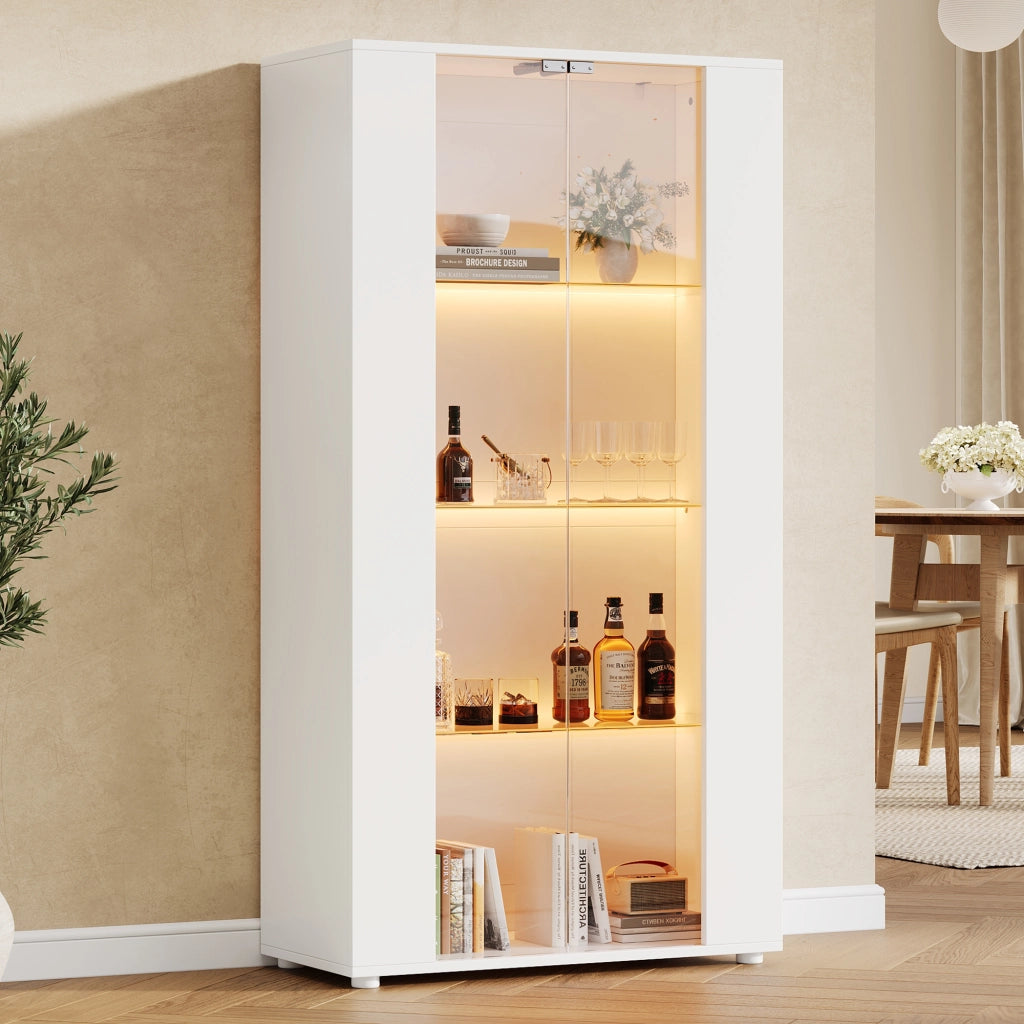 Vetrina con 2 ante in vetro e 4 ripiani - per soggiorno - 80×36×150.5 cm - bianco