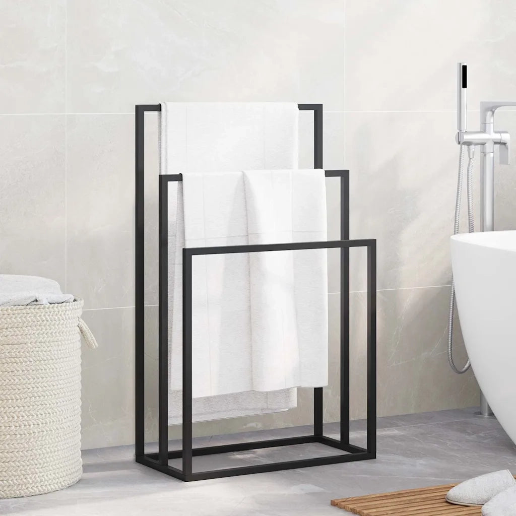 Portasciugamani da Pavimento Nero 48x24x79cm in Ferro 343090