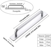Due maniglie autoadesive per mobili, maniglie in alluminio per armadi, maniglie da carico, maniglie per porte, senza foratura, maniglia per armadi a muro, cucina, porte scorrevoli, porte finestre, 212 mm, argento.