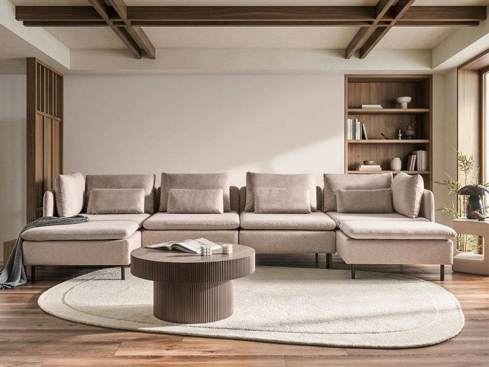 Divano modulare lato sinistro 4 posti in Velluto a coste beige design moderno soggiorno