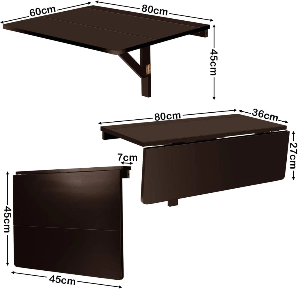 Tavolo Pieghevole a Muro, Piano Separato, Scrivanie Salvaspazio, Tavolino Pranzo in Legno, Supporto per Computer, Ideale per Camera Ragazzi e Appartamento, 80x60x45cm (Marrone)