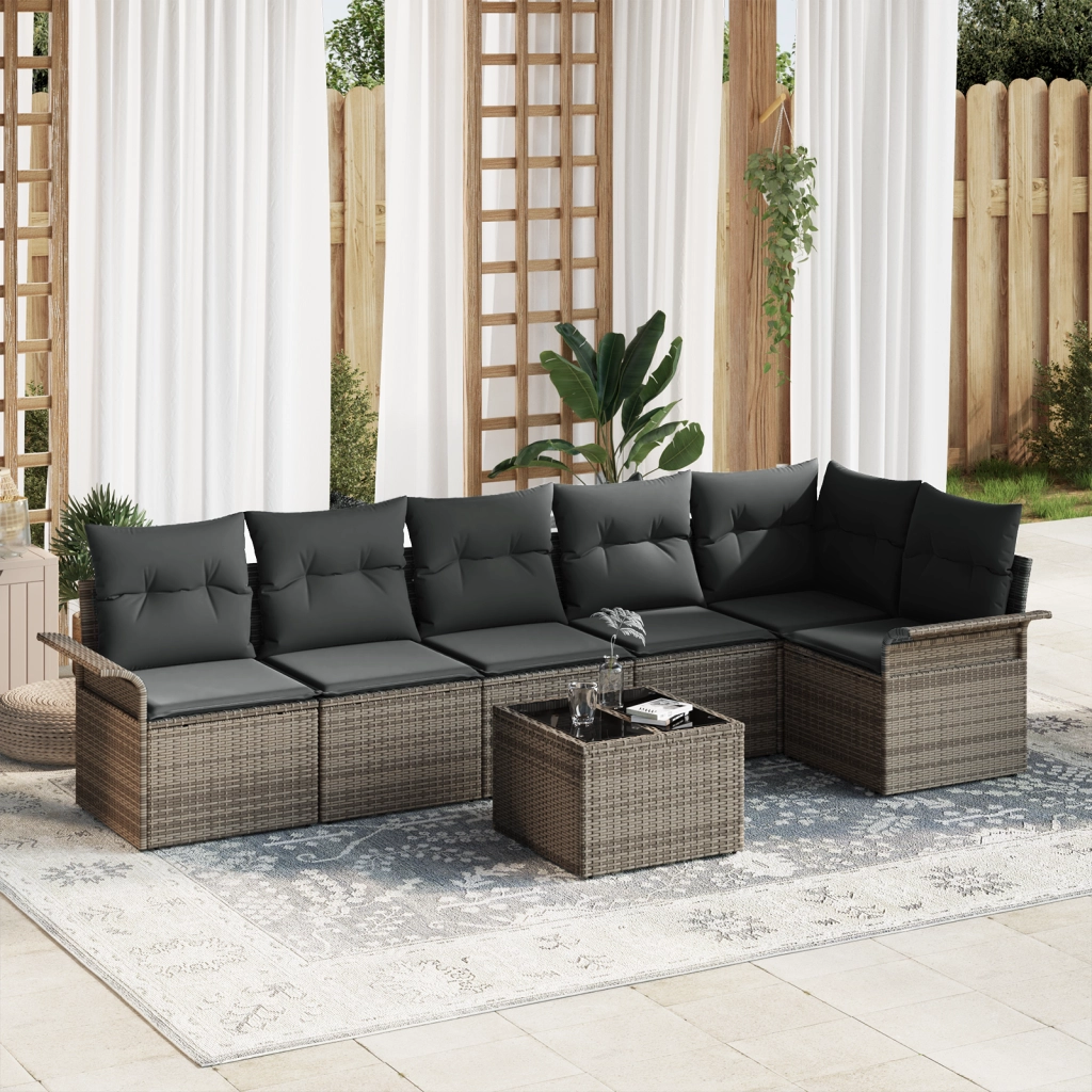 Set da giardino 6 pezzi con cuscini in rattan polietilenico nero