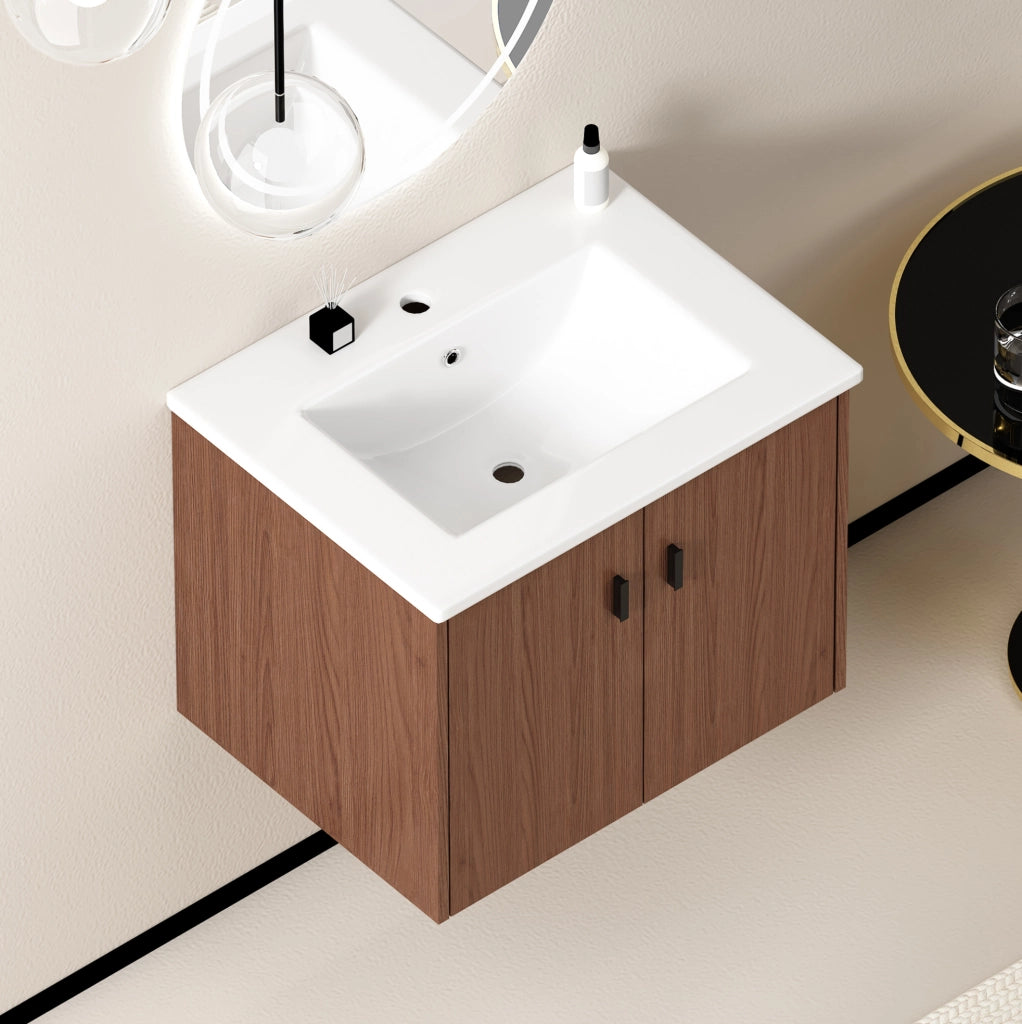 Mobile da bagno 60 cm in legno rosso-bruno con 2 ante soft-close