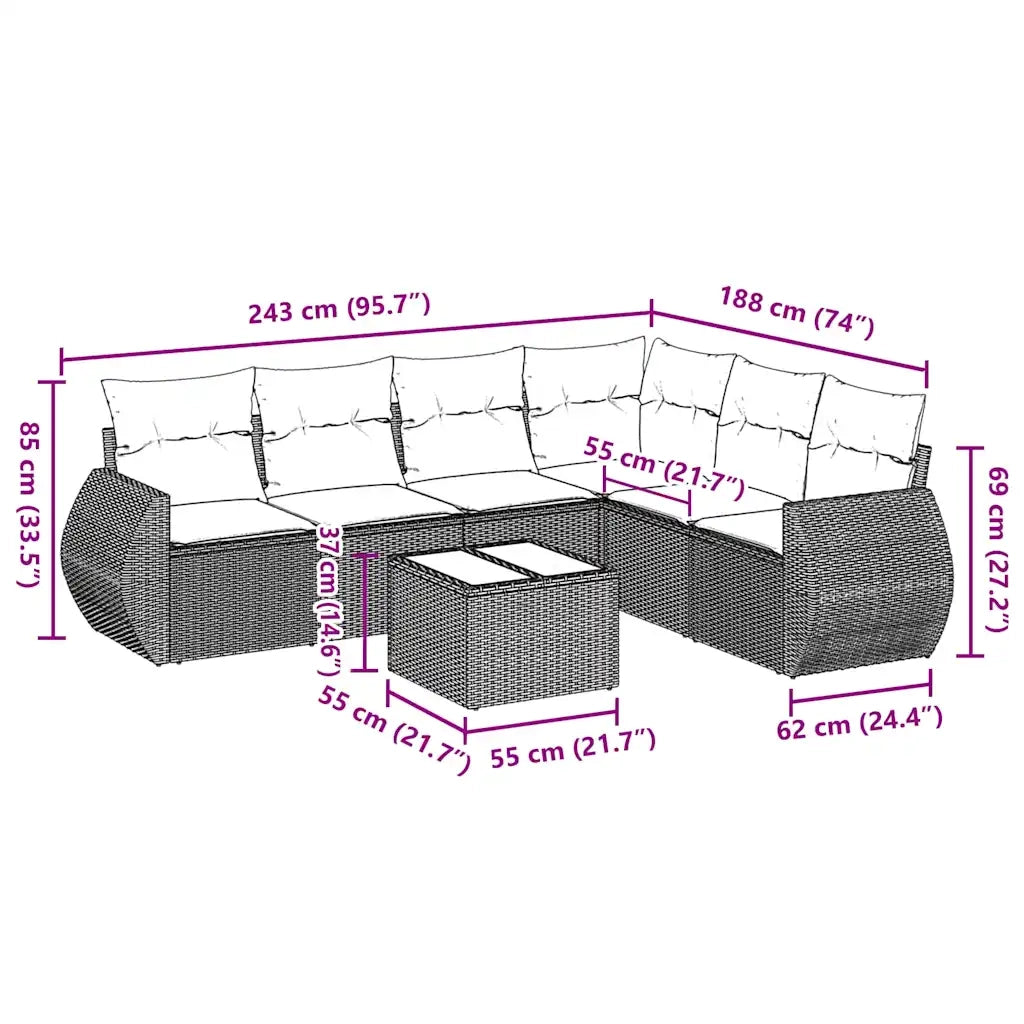vidaXL Set Divani da Giardino 7pz con Cuscini Grigio Chiaro Polyrattan