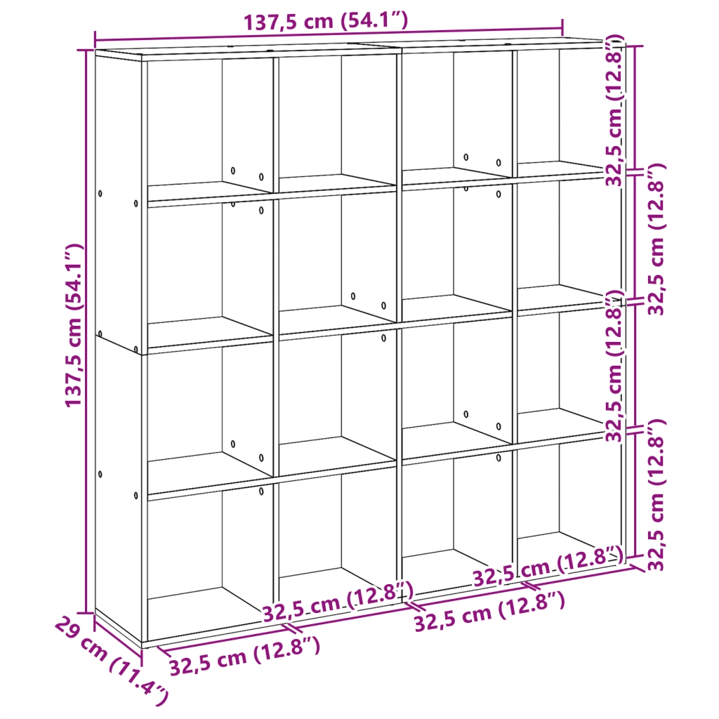 Libreria-Scaffale per Libri-Mobile di Stoccaggio Rovere Fumo 137,5x29x137,5 cm in Legno Multistrato
