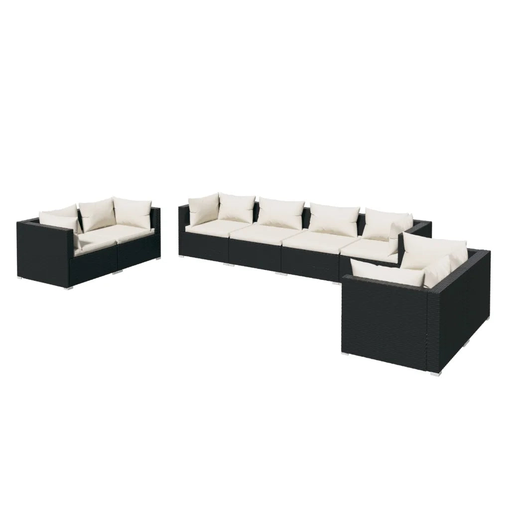 Set Divani da Giardino 8 pz con Cuscini in Polyrattan Nero cod mxl 31335