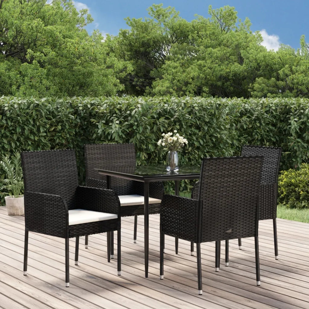 Set da Pranzo da Giardino 5 pz | Set Salotto da Giardino Nero con Cuscini in Polyrattan