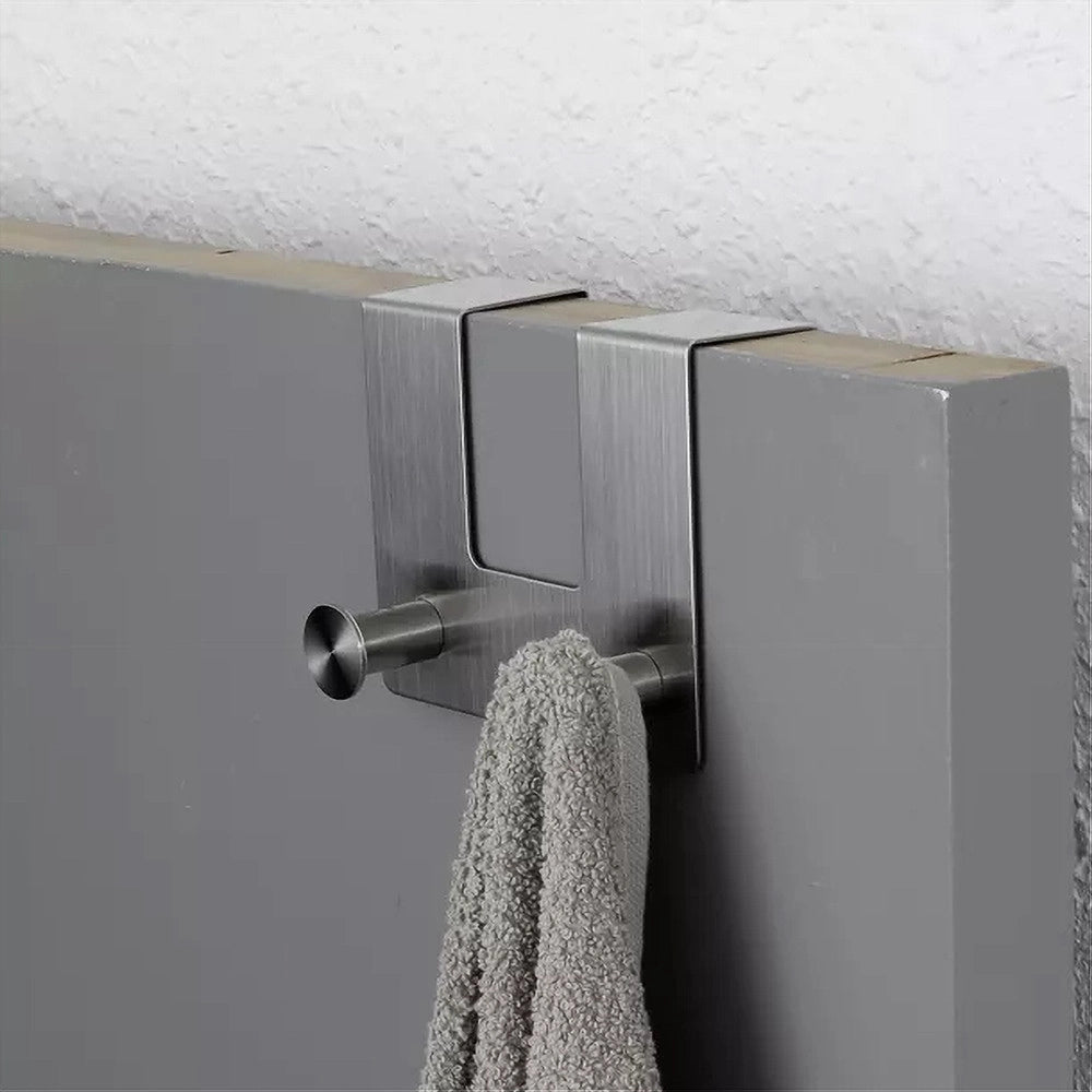 Trade Shop - Appendiabiti Da Porta Con 2 Ganci 12.5 X 11.5cm Silver Asciugamani Vestiti 87783 -