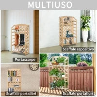 Scaffale Porta Piante da Esterno, Fioriera da Balcone Pieghevole con 4 Mensole Regolabili, Arredamento da Giardino e Casa in Legno, 67x33x123cm