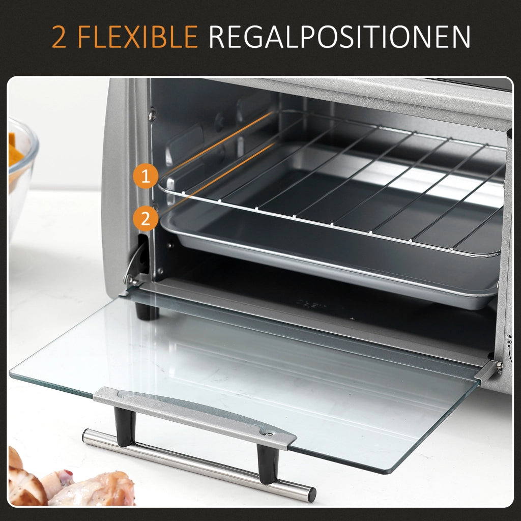 Forno elettrico da 10 litri, temperatura e timer regolabili, grill e teglia inclusi, 750 W, 36,5x26x22 cm, argento/nero