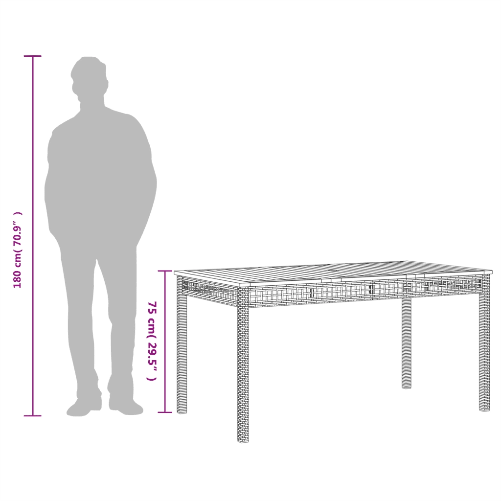 Tavolo da Giardino | Tavolino da esterno Grigio 140x80x75cm Polyrattan e Legno Acacia