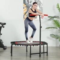 Trampolino da fitness 114 cm, corde elastiche, maniglia regolabile 3 posizioni, trampolino per esercizi silenzioso, rosso