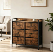 Cassettiera 80x29x78 cm in legno e metallo, marrone e nero, 6 cassetti –