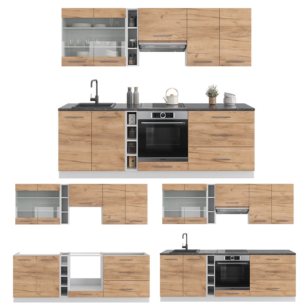 Cucina componibile Fame-Line Rovere dorato/Bianco 235 cm senza piano di lavoro Vicco