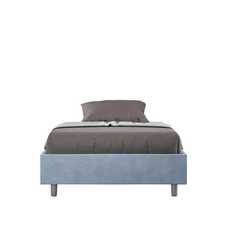 Letto Sommier imbottito Matrimoniale francese 140x190 cm Azelia - Contenitore,Microfibra,Azzurro