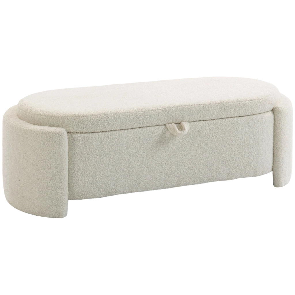 Pouf contenitore ovale imbottito in tessuto ¨C zephmum ¨C crema 129x48.5x44 cm