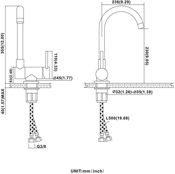 Rubinetto miscelatore per cucina abbattibile sottofinestra acciaio inox satinato/opaco