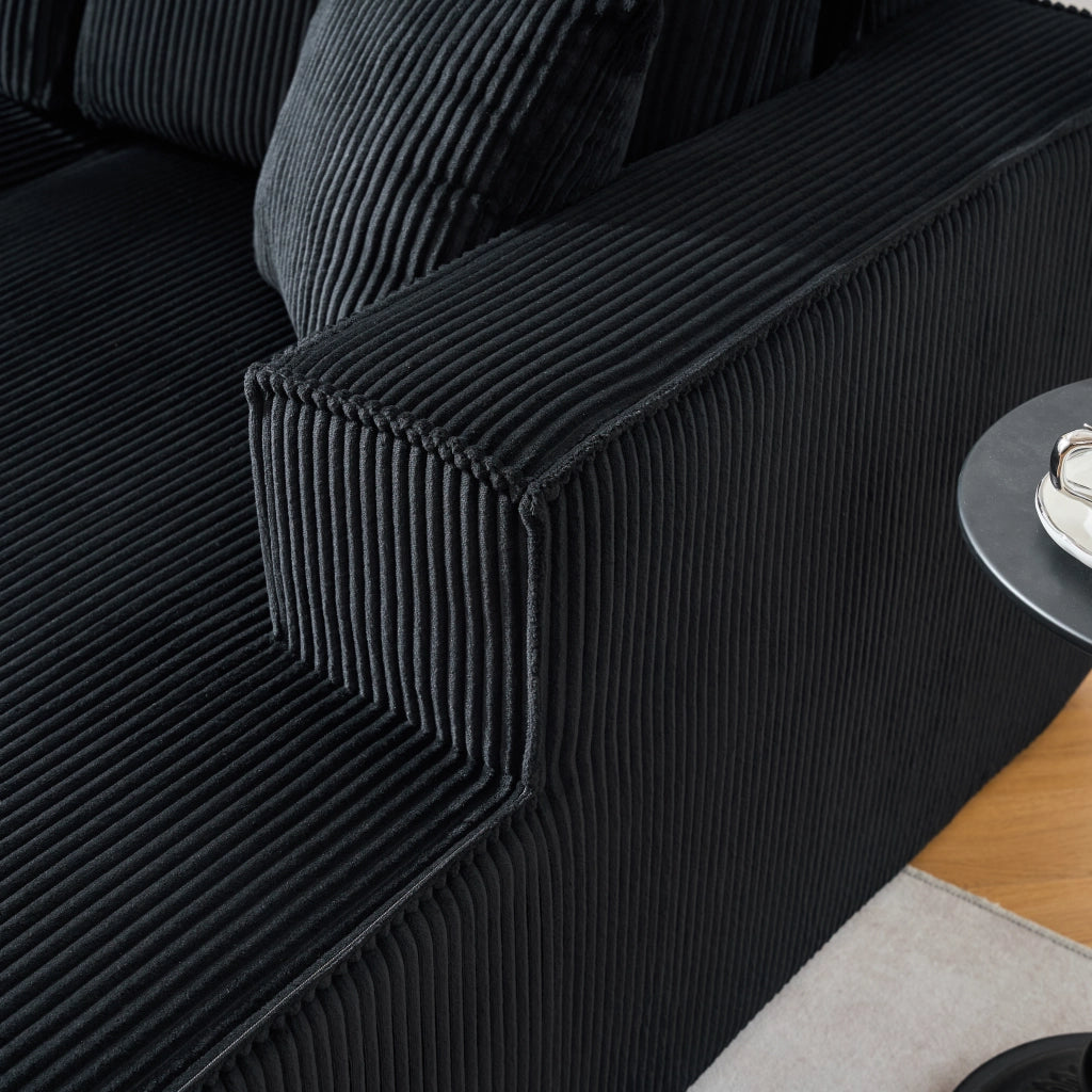 Divano angolare modulare 2 posti - con chaise longue e 2 cuscini - in velluto a coste nero