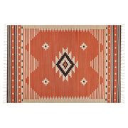 Tappeto Kilim in cotone multicolore 140 x 200 cm con motivo geometrico reversibile e frange Rettangolare Tradizionale