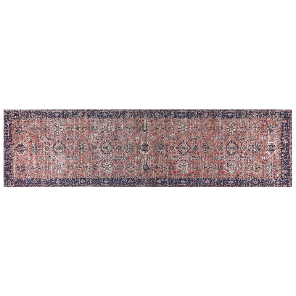 Tappeto lungo in cotone rosso e blu 80 x 300 cm con effetto invecchiato stile orientale ingresso soggiorno