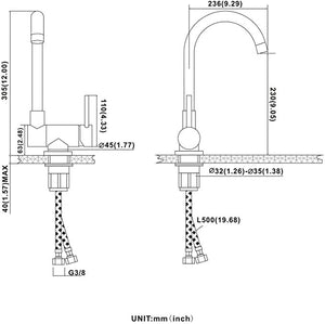 Rubinetto miscelatore per cucina abbattibile sottofinestra acciaio inox satinato/opaco