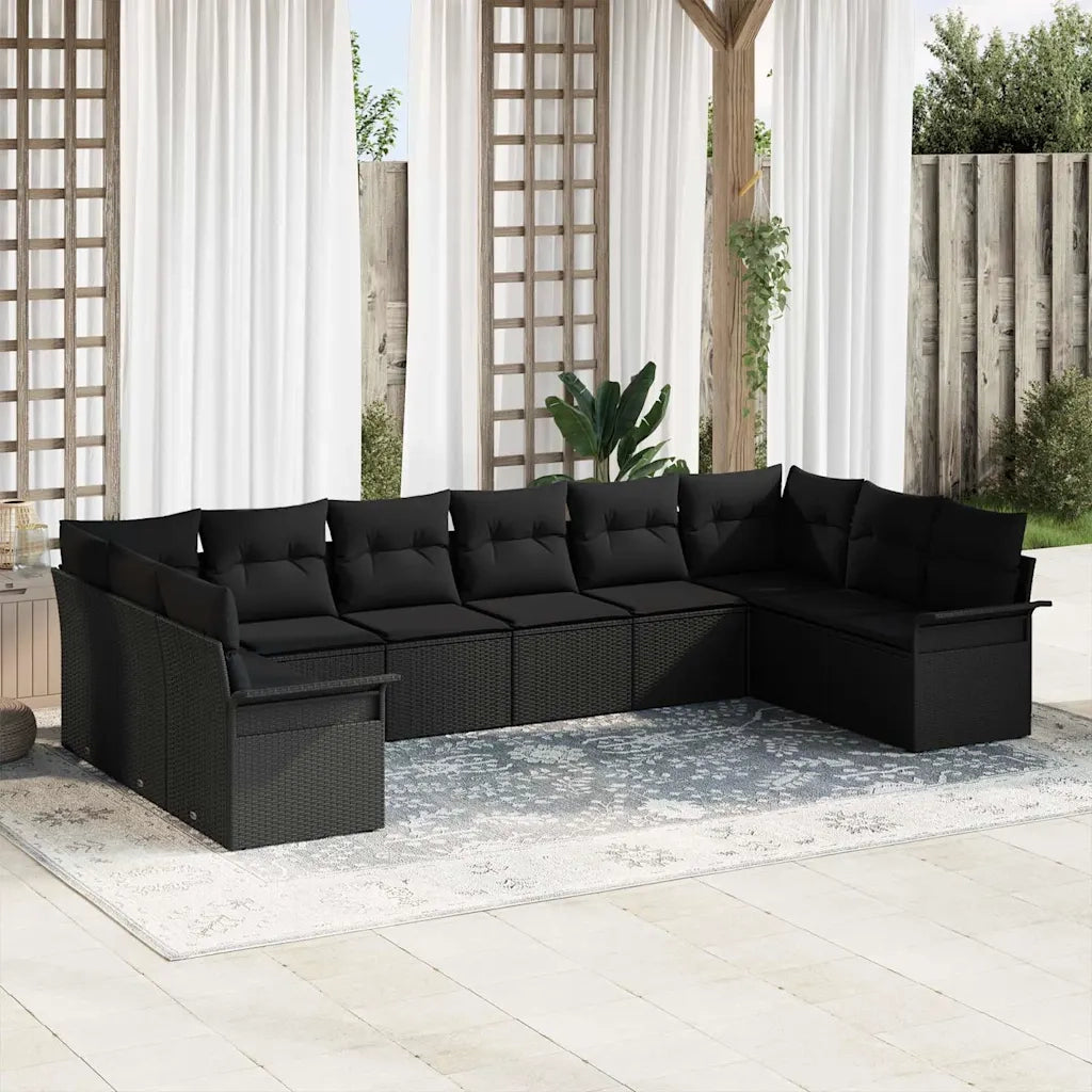 Set Divano da Giardino con archiviazione 10 pcs Nero polyrattan 3354212