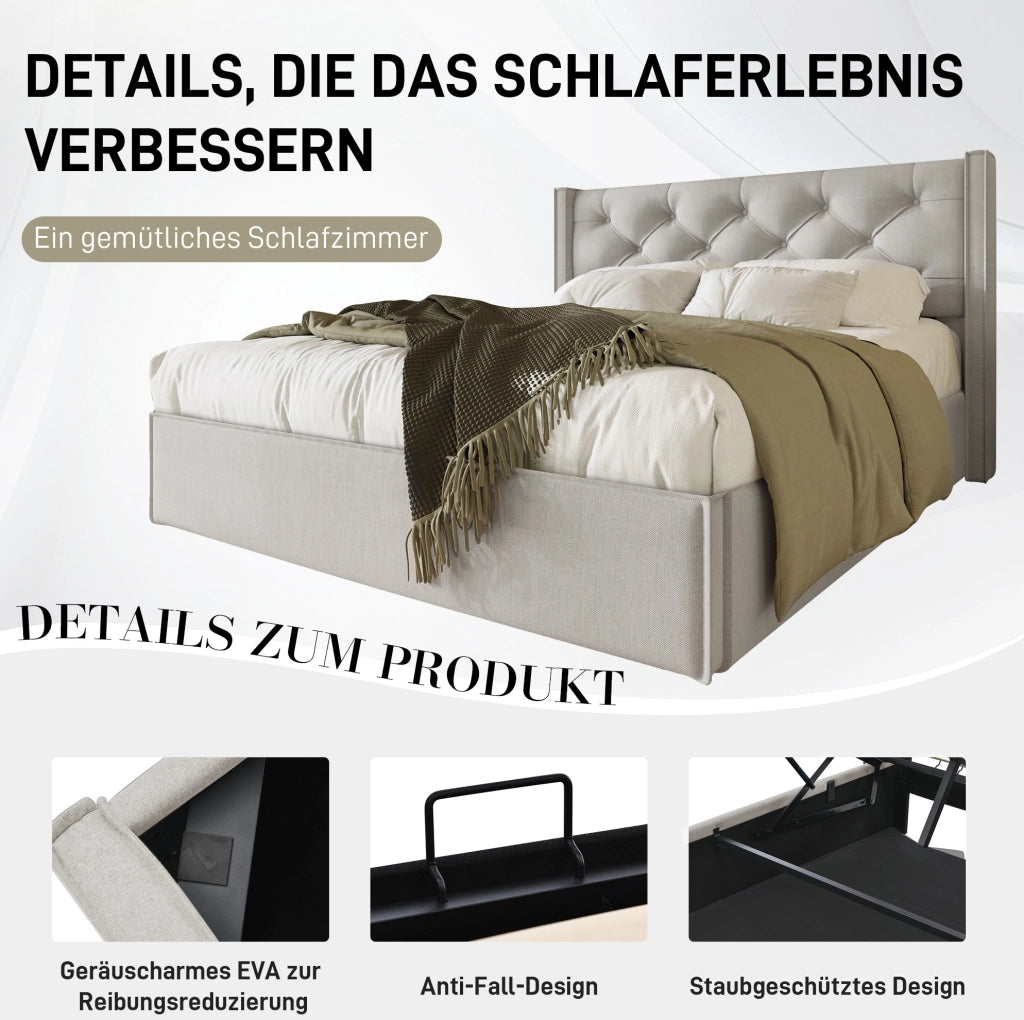 Letto imbottito contenitore 140x200 cm grigio chiaro