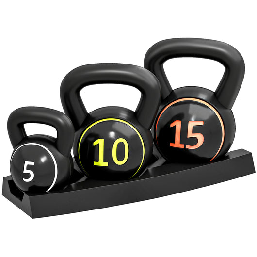 Set Kettlebell Palestra 2,2- 4,5-6,8 kg con Base e Supporto in Plastica Nero