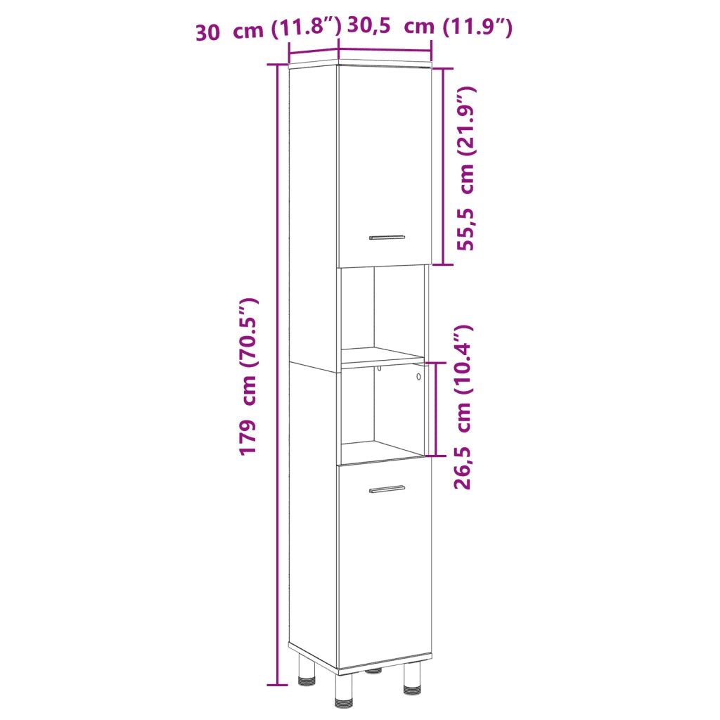 Mobile da Bagno | Armadio da bagno Rovere Sonoma 30,5x30x179cm in Truciolato