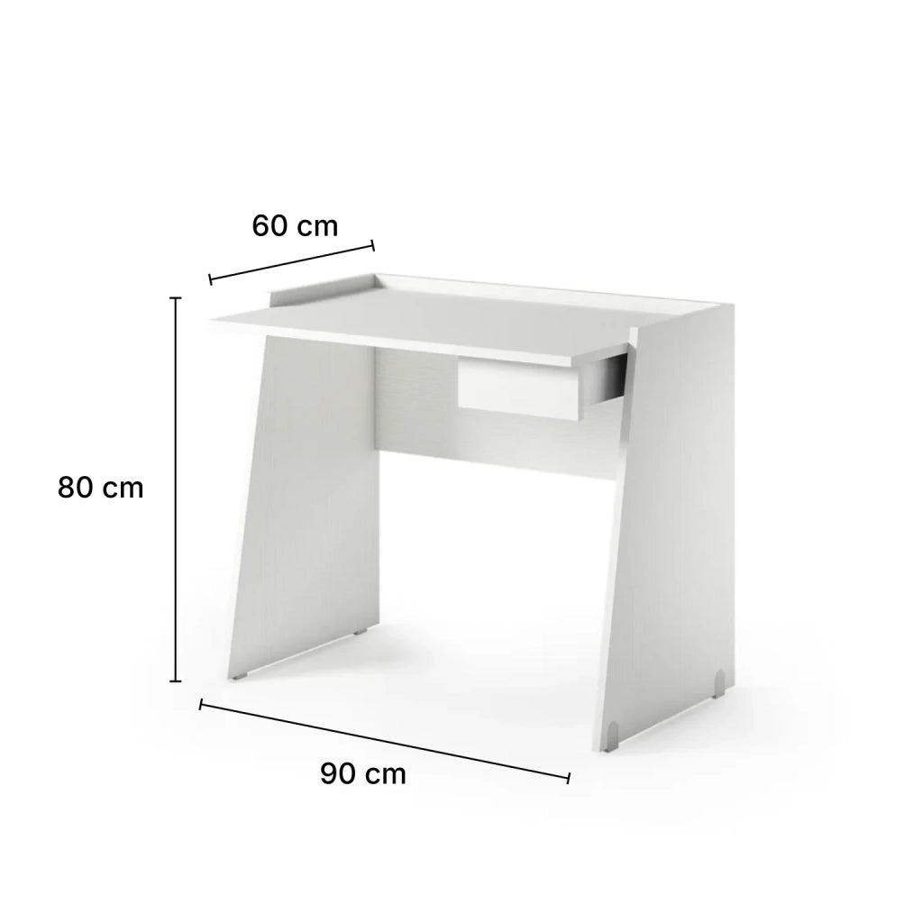 Scrivania Bianca Moderna con Cassetto e Piano Effetto Cemento | Scrivania PC Salvaspazio per Smart Working, Home Office e Studio | Tavolo Computer 90x60x80 cm