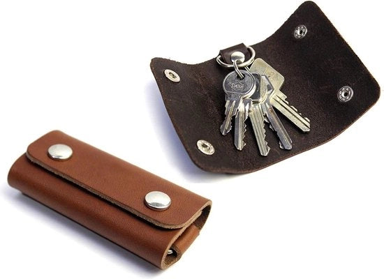Cassetto Portafoglio in Pelle Artigianale Tedesco Marrone Classico - Organizzatore Chiavi FESTMOKER con Piatto e Smussa