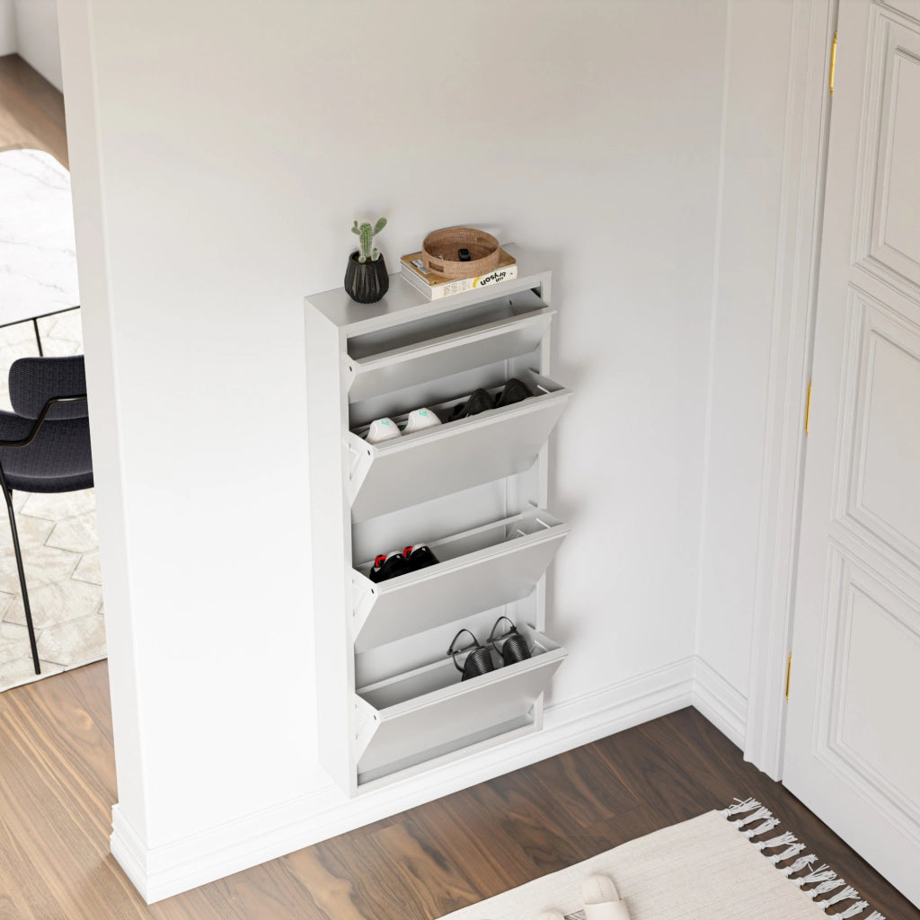 Scarpiera Sokndal con 3+1 Contenitori Ribaltabili Portascarpe in Metallo - Bianco [en.casa]