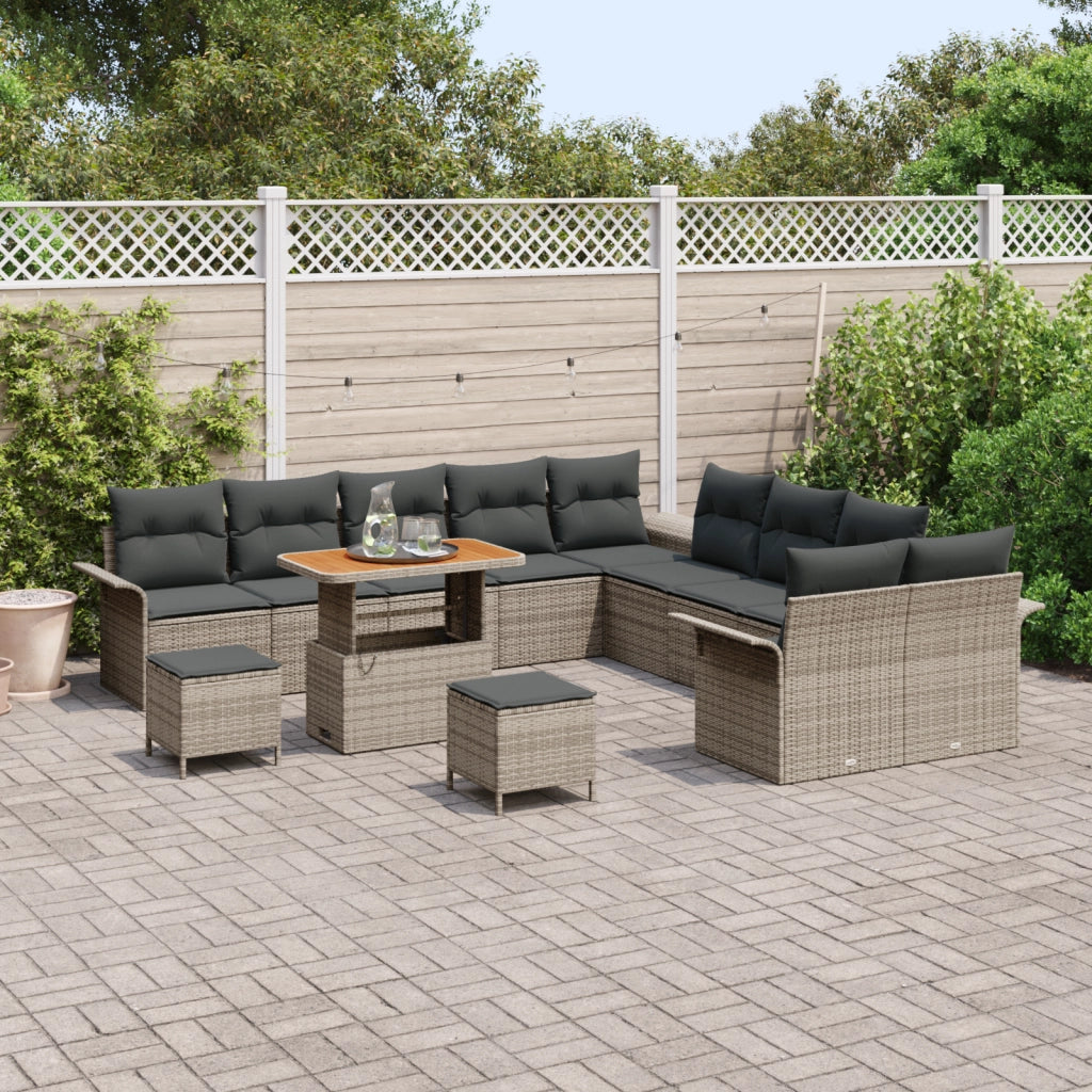 Set di divani da giardino  con cuscini grigio polyrattan acacia 13 pezzi