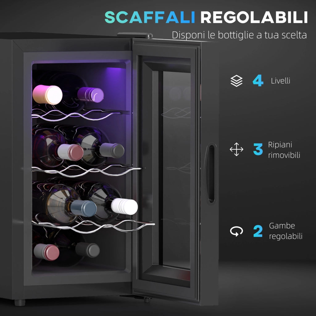 Cantinetta Vino Refrigerata per 8 Bottiglie ¨C Zephmum ¨C Nero, 21L, Display Touch, Ripiani Regolabili