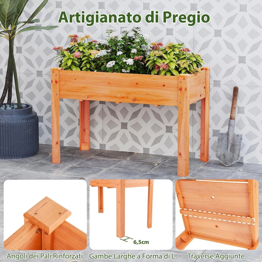 Letto per Orto Rialzato da Esterno in Legno di Abete, Fioriera Rialzata con Fori di Drenaggio, Letto per Piante Urbano da Giardino e Patio, 120 x 60 x 82 cm (Arancione)