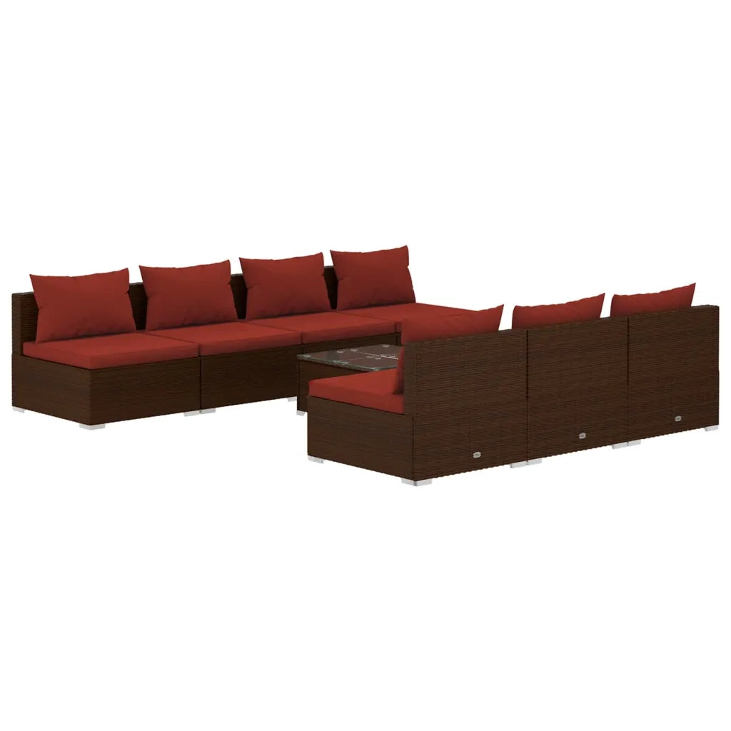 Set Divani da Giardino 8 pz con Cuscini in Polyrattan Marrone 3101467
