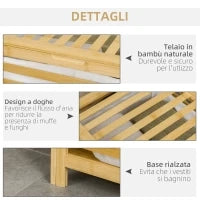Cesto Portabiancheria a Doghe in Bambù e Poliestere con Coperchio e Sacca Rimovibile, 50x36x60 cm