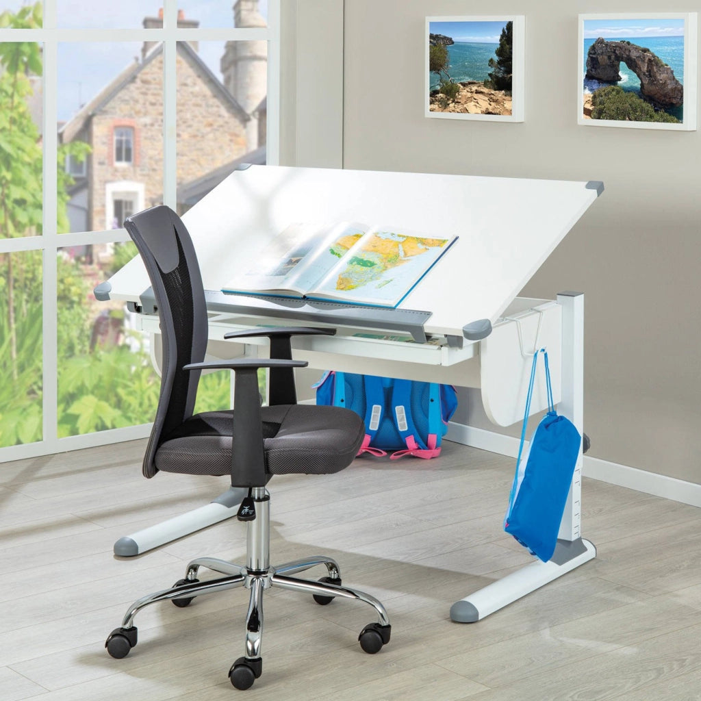Cardeto, Scrivania Materiale Piano in Metallo, 110x55x68h cm Bianco Bianco