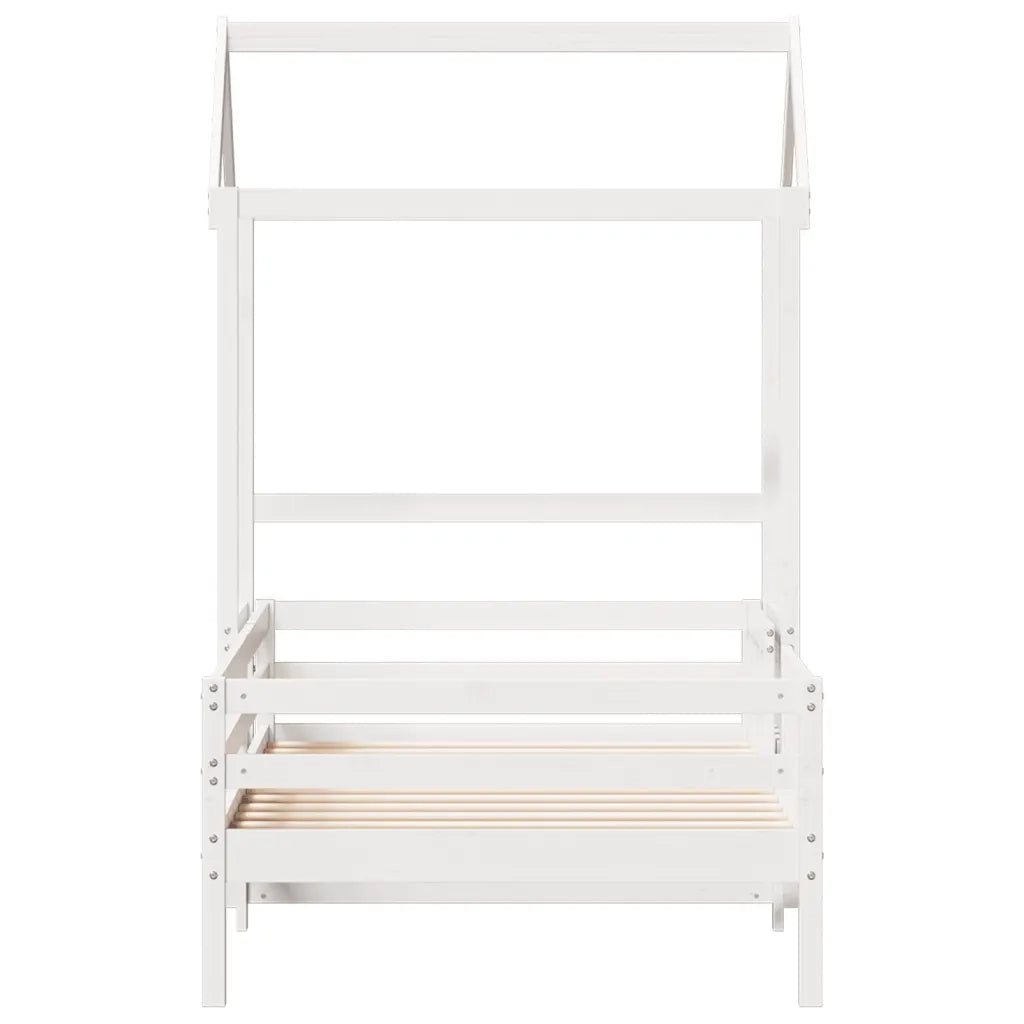 Letto singolo | Letto per adulti | Giroletto con Tetto Bianco 75x190 cm Legno Massello di Pino