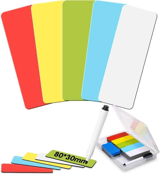 100 strisce adesive magnetiche descrittive, 80x30mm magneti descrittivi per banchi Kanban, tavoli magnetici lavabili per scrivere, whiteboard magnetico per frigorifero, cassetti metallici (5 colori)